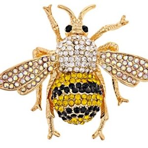 Multi-color Crystal Gold Tone Bee Brooch